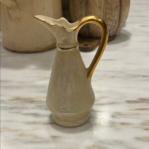 Elegant Cream and Gold Ceramic Pitcher
